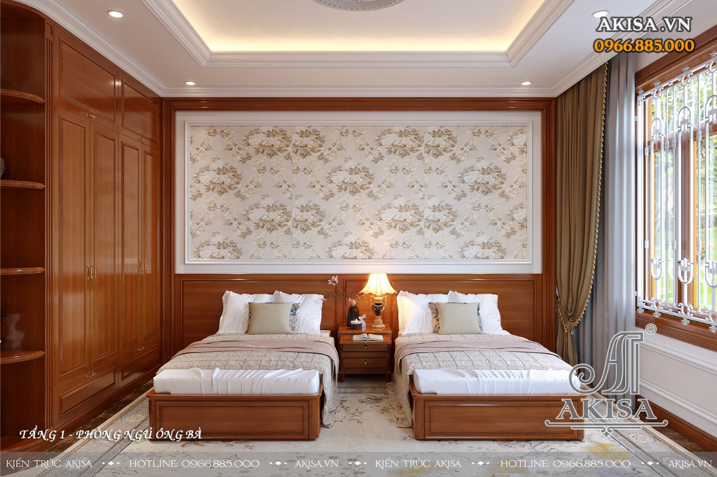 Mẫu nội thất biệt thự tân cổ điển gỗ gõ đỏ đẹp