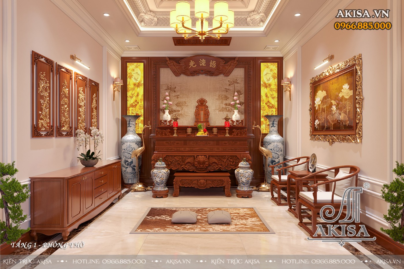 Mẫu nội thất biệt thự tân cổ điển gỗ gõ đỏ đẹp
