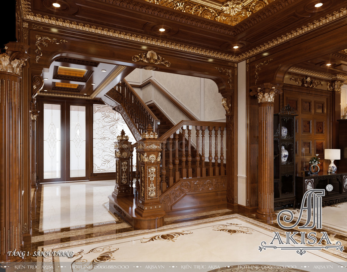 Thiết kế nội thất gỗ gõ đỏ phong cách tân cổ điển