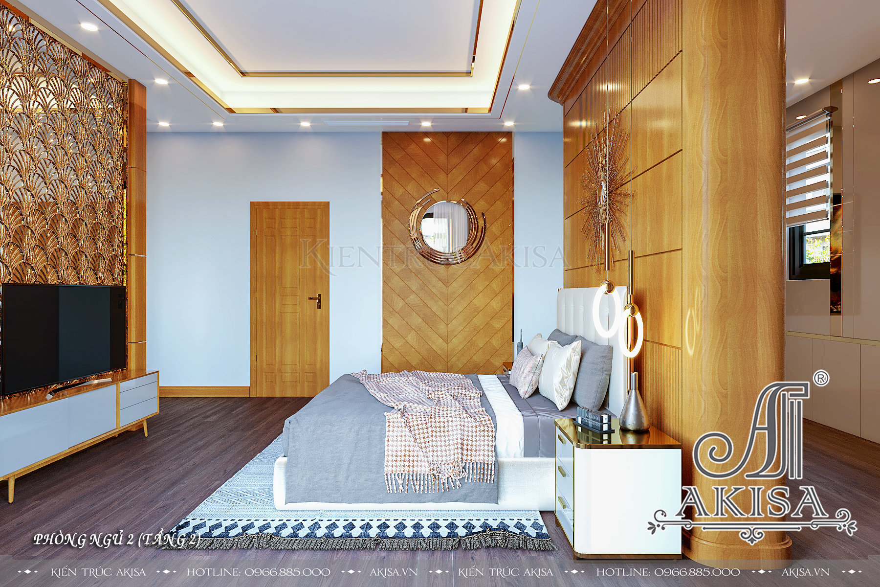 Mẫu nội thất biệt thự gỗ tự nhiên phòng ngủ hiện đại