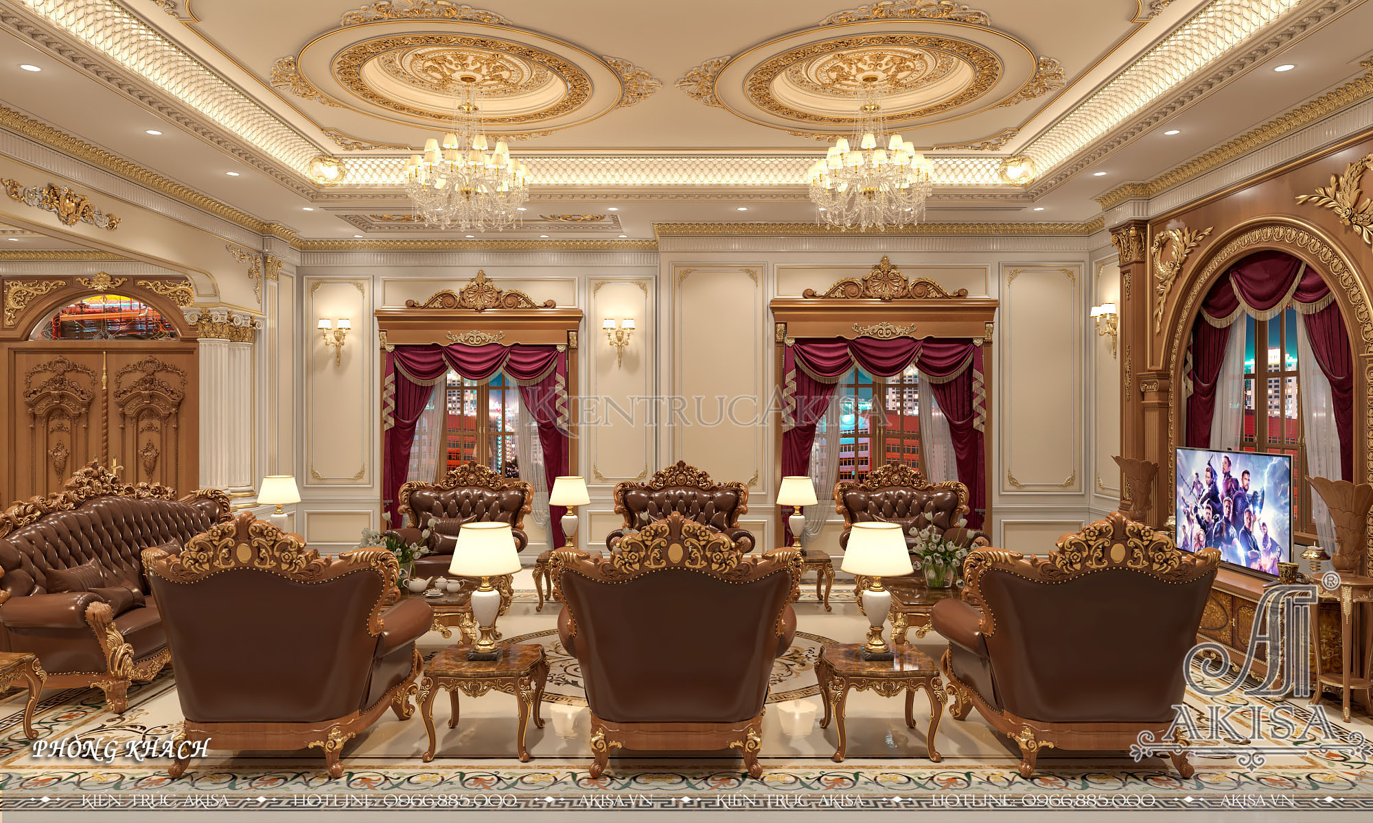 Mẫu nội thất gỗ gõ đỏ phong cách tân cổ điển - Phòng khách