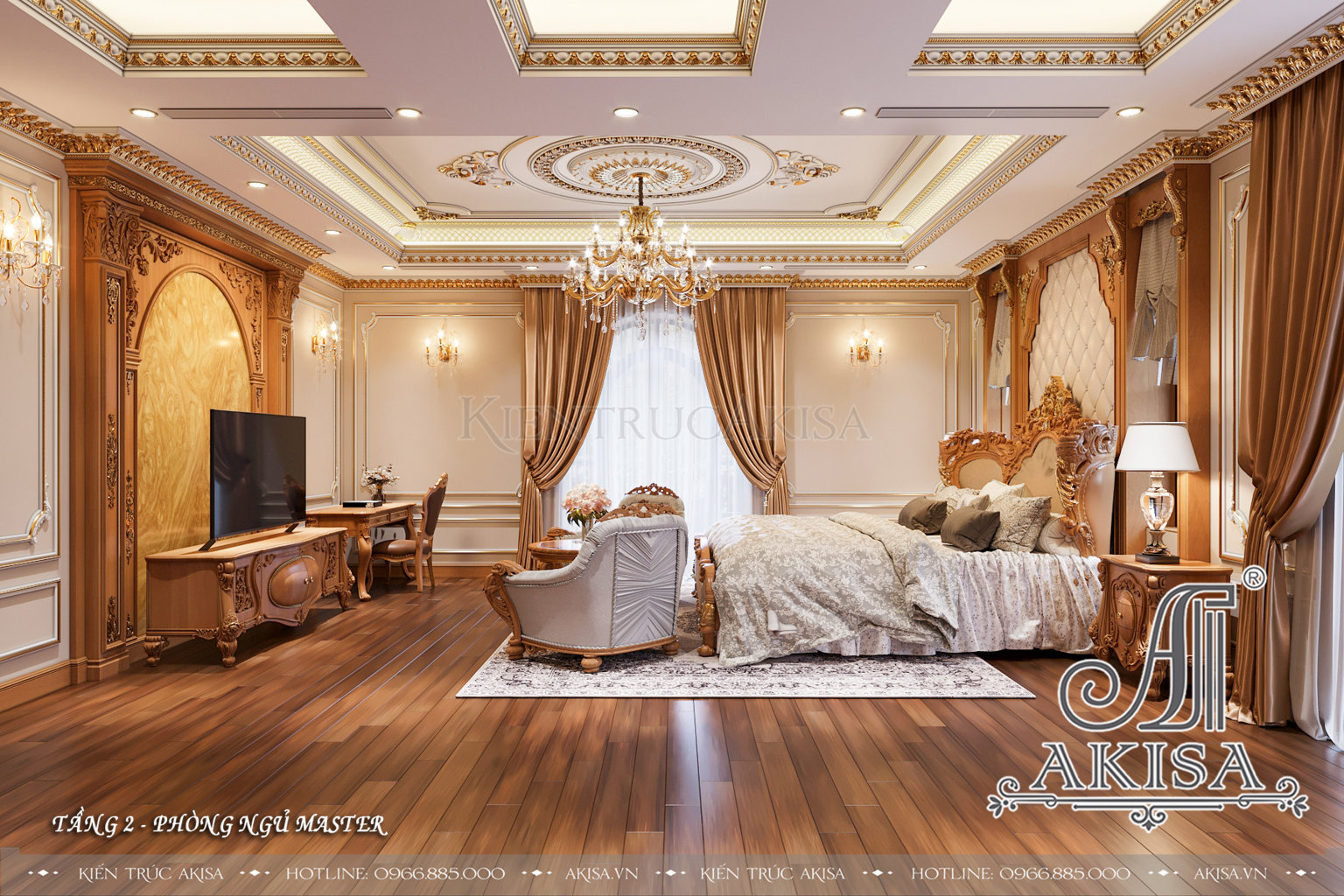 Mẫu nội thất gỗ gõ đỏ phong cách tân cổ điển - Phòng ngủ 