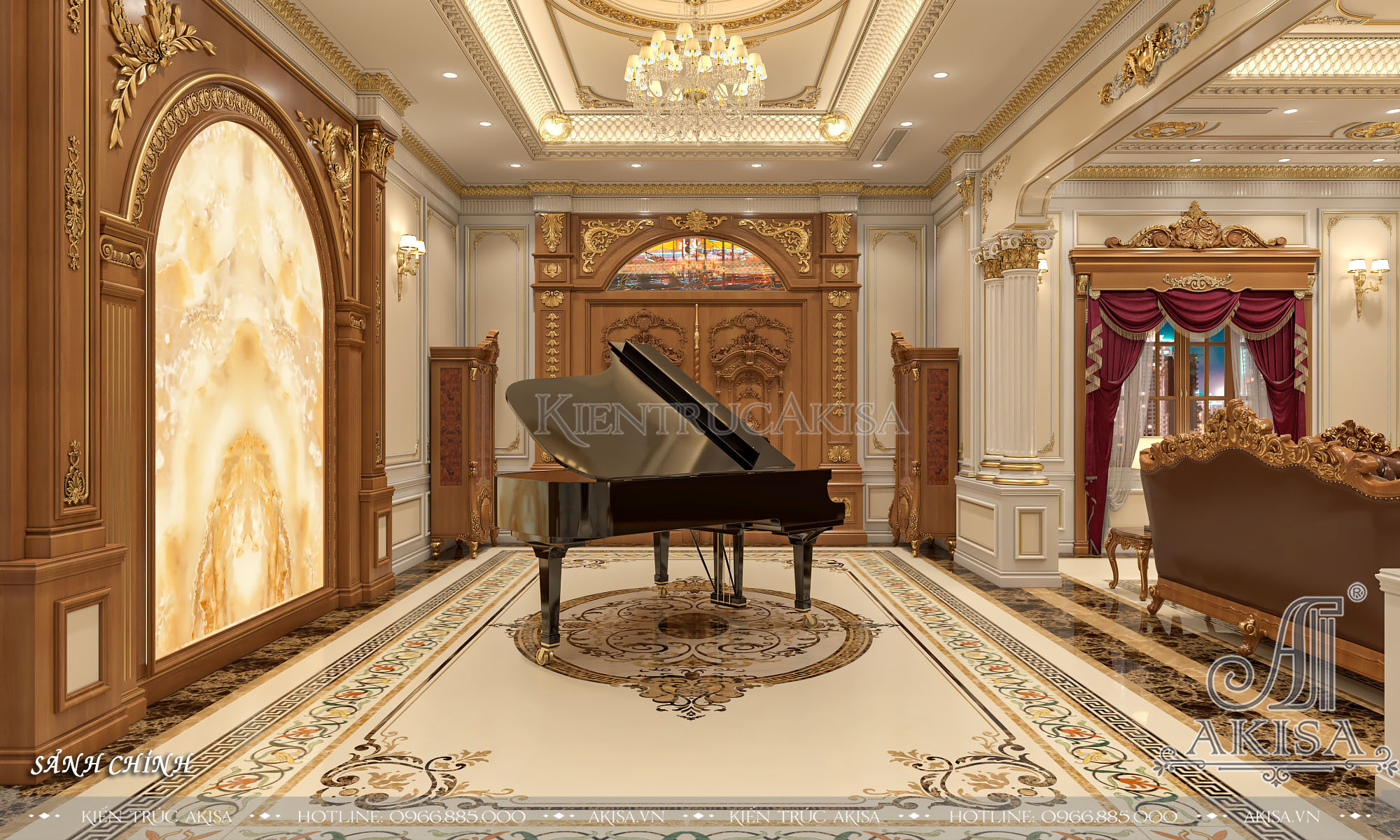 Mẫu nội thất gỗ gõ đỏ phong cách tân cổ điển - Phòng khách