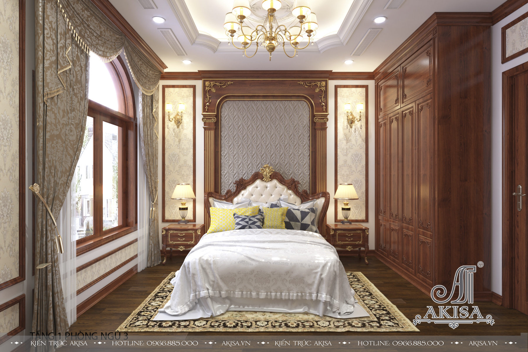 Phòng ngủ 3 có diện tích vừa phải nhưng thiết kế gọn gàng, tinh tế, đậm chất cổ điển quý phái