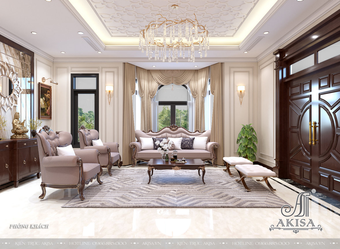 Phòng khách thiết kế đơn giản, sang trọng với gam màu kem làm chủ đạo giúp tôn lên vẻ đẹp của các món đồ nội thất