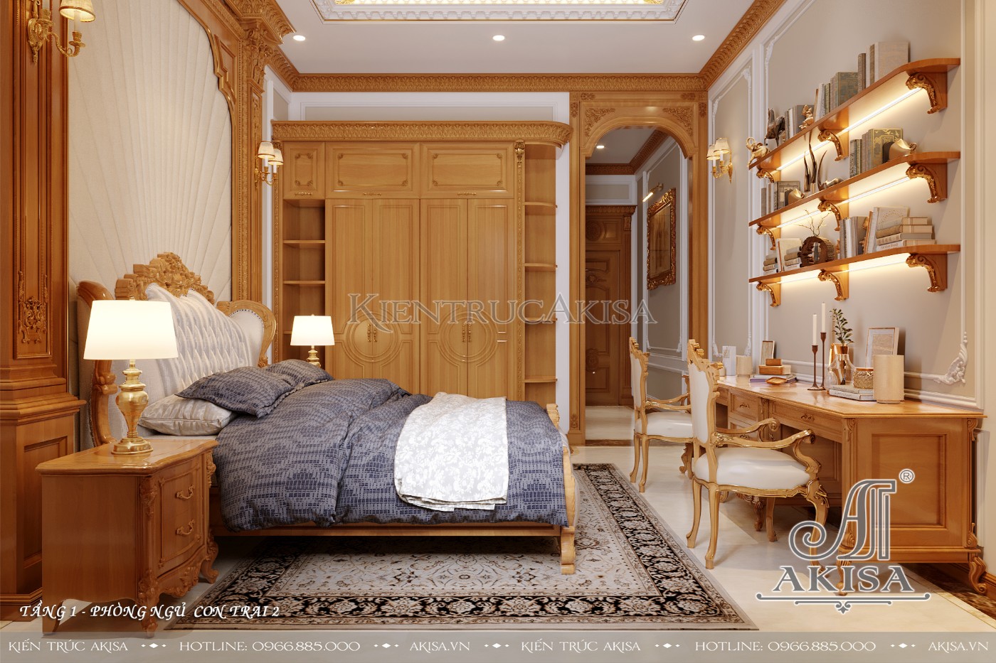Thiết kế nội thất biệt thự 1 tầng tân cổ điển - Phòng ngủ
