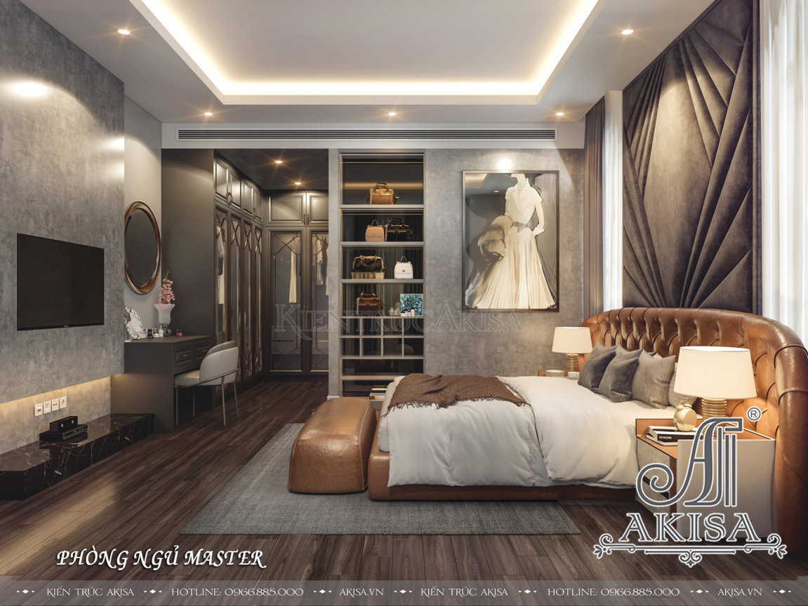 Phòng ngủ master trong thiết kế nội thất biệt thự 1 tầng của gia đình ông Quyền - Vĩnh Phúc