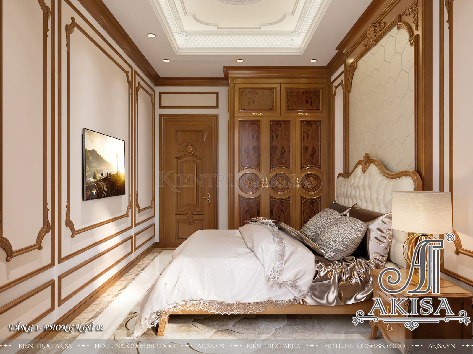 Mẫu nội thất gỗ hương phong cách tân cổ điển - Phòng ngủ 02