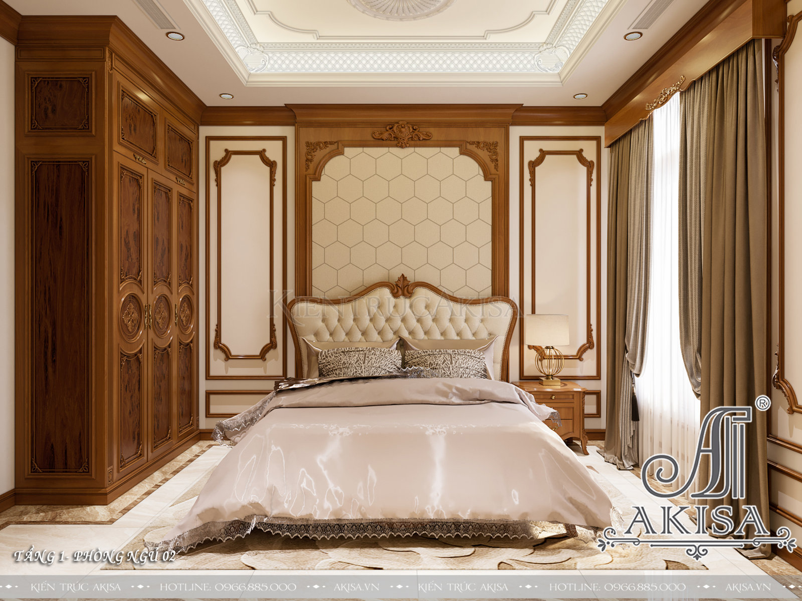 Mẫu nội thất gỗ hương phong cách tân cổ điển - Phòng ngủ 02