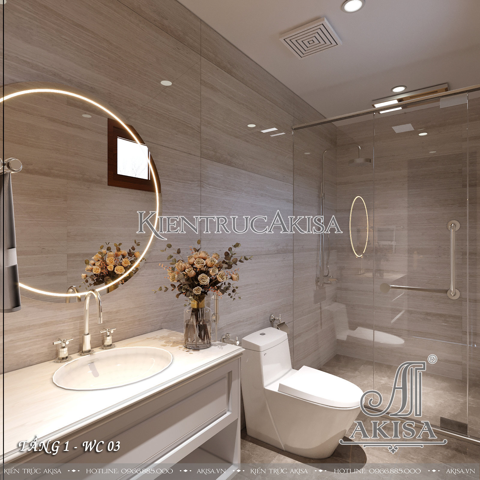 Thiết kế nội thất biệt thự gỗ gõ đỏ phong cách luxury - Phòng WC