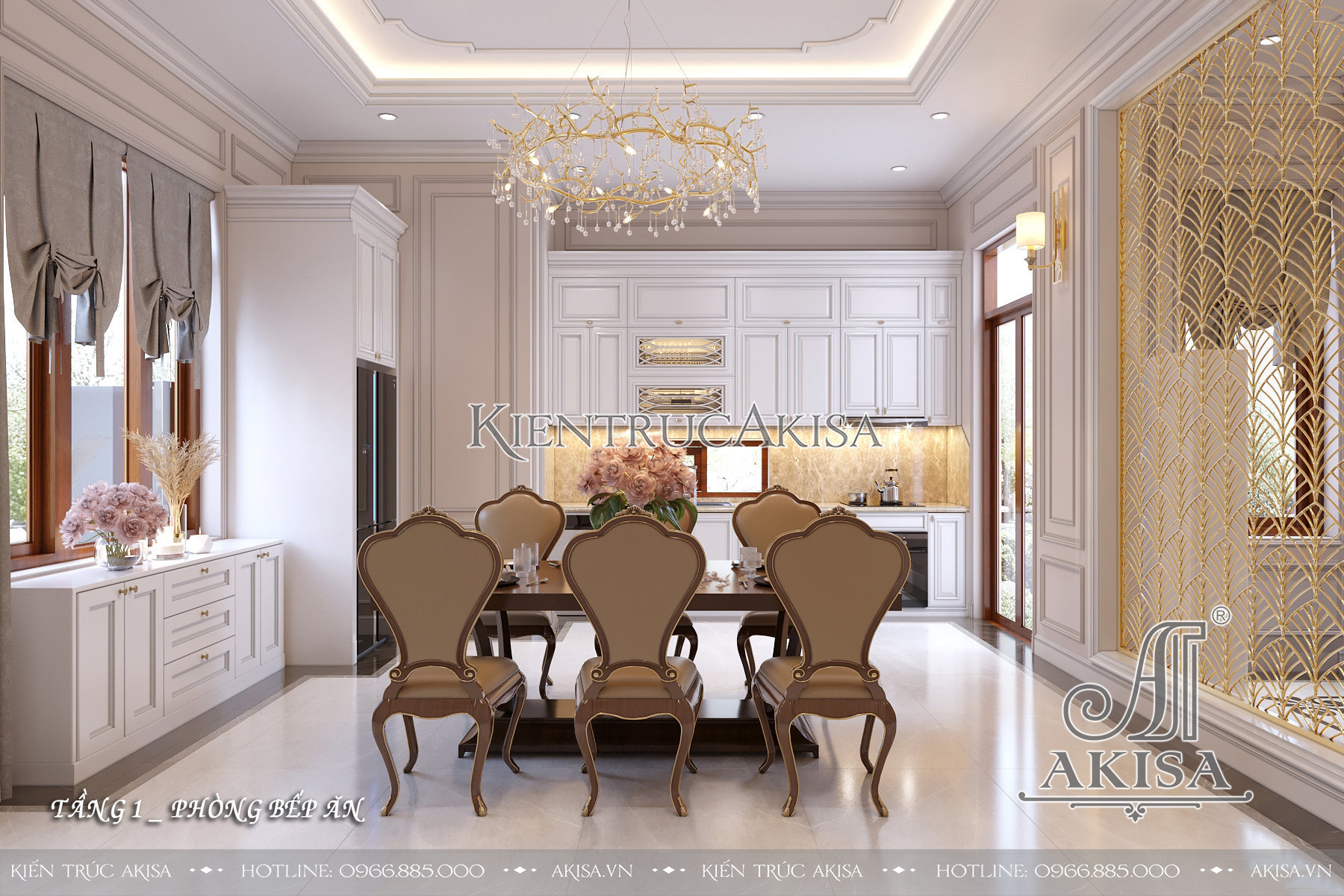 Thiết kế nội thất biệt thự gỗ gõ đỏ phong cách luxury - Khu vực bếp & phòng ăn