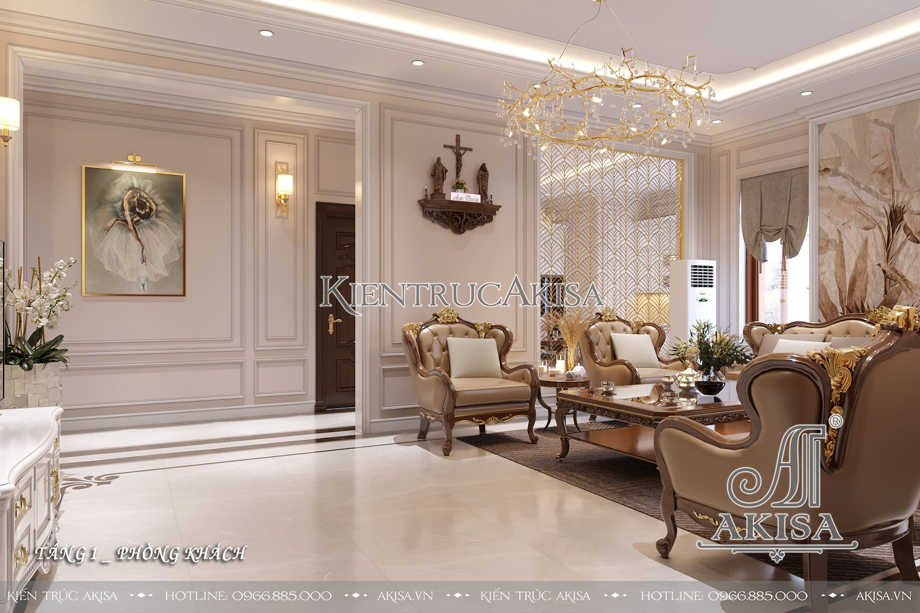 Thiết kế nội thất biệt thự gỗ gõ đỏ phong cách luxury - Phòng khách