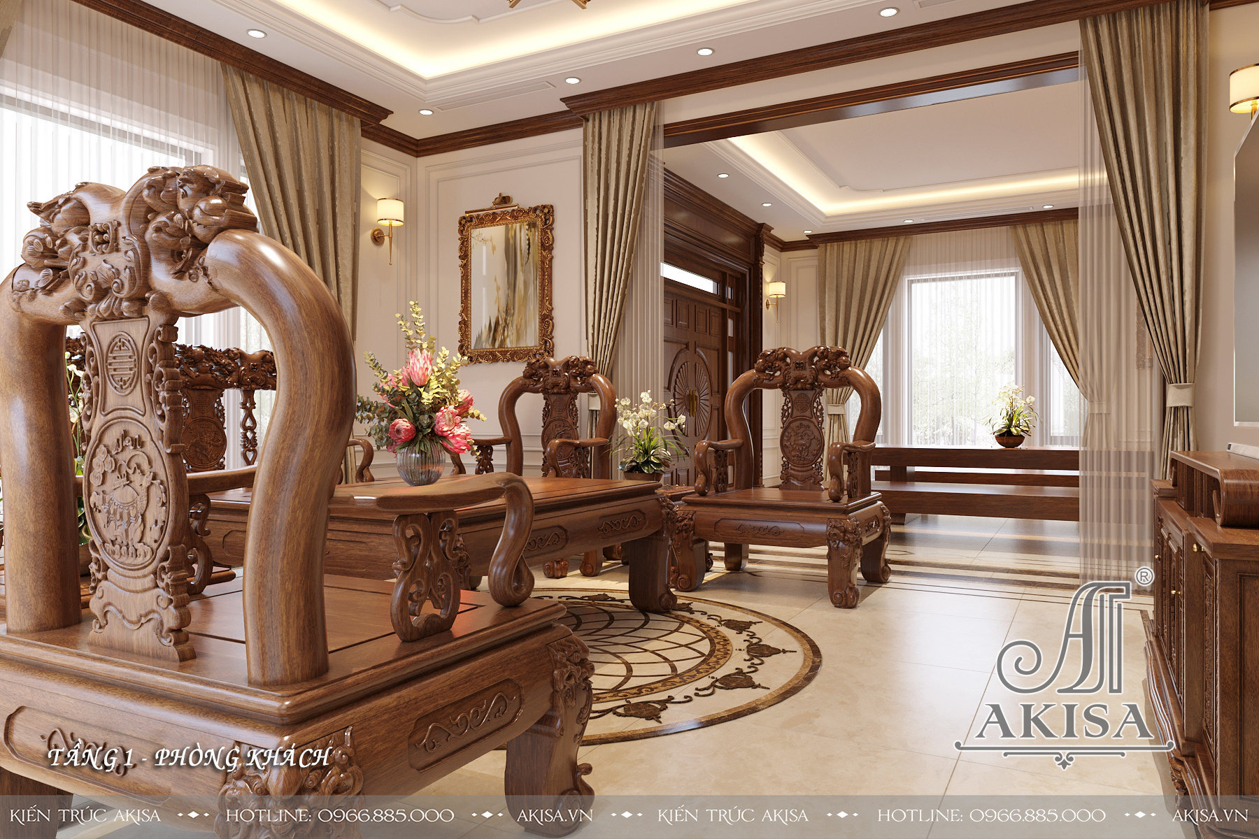 Thiết kế nội thất phong cách tân cổ điển nhẹ nhàng - Phòng khách