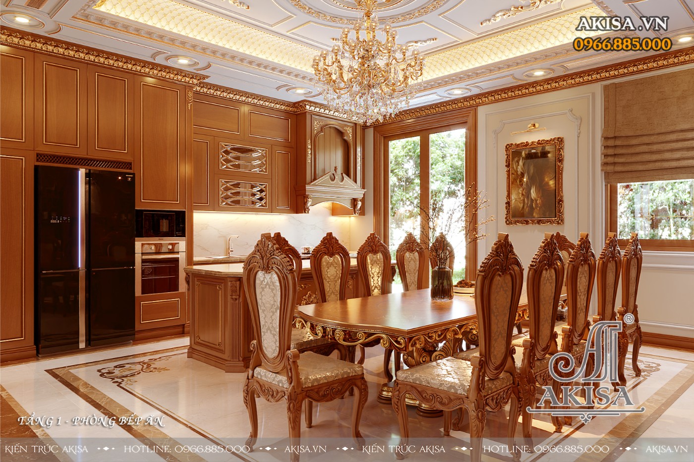 Nội thất biệt thự gỗ tự nhiên cao cấp - phòng bếp ăn