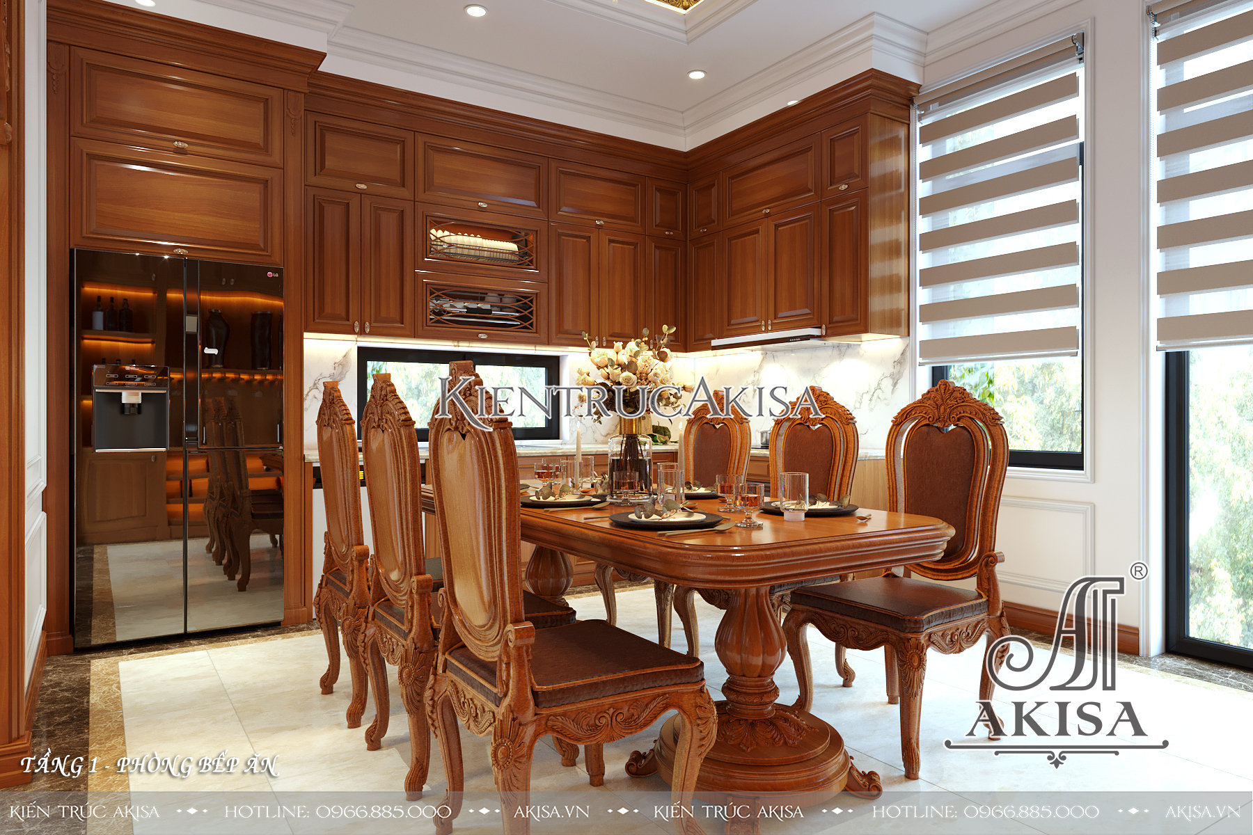 Mẫu nội thất nhà đẹp 2 tầng phong cách tân cổ điển kết hợp hiện đại - Phòng bếp ăn