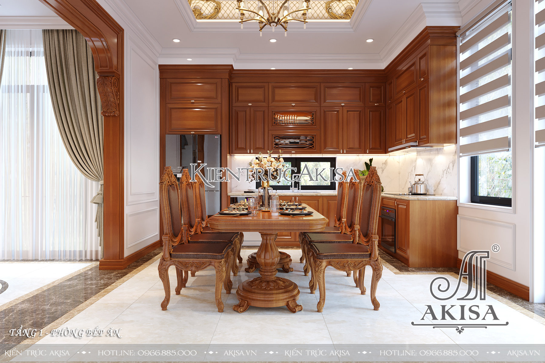 Mẫu nội thất nhà đẹp 2 tầng phong cách tân cổ điển kết hợp hiện đại - Phòng bếp ăn