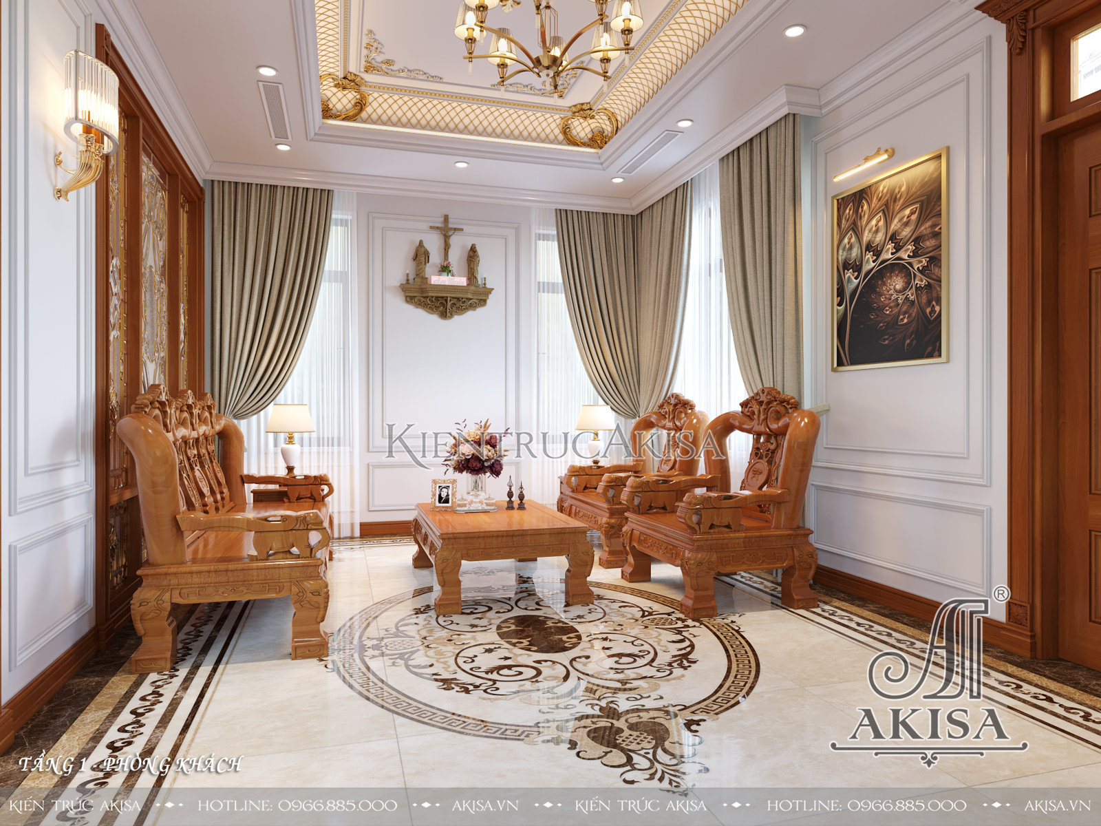 Mẫu nội thất nhà đẹp 2 tầng phong cách tân cổ điển kết hợp hiện đại - Phòng khách