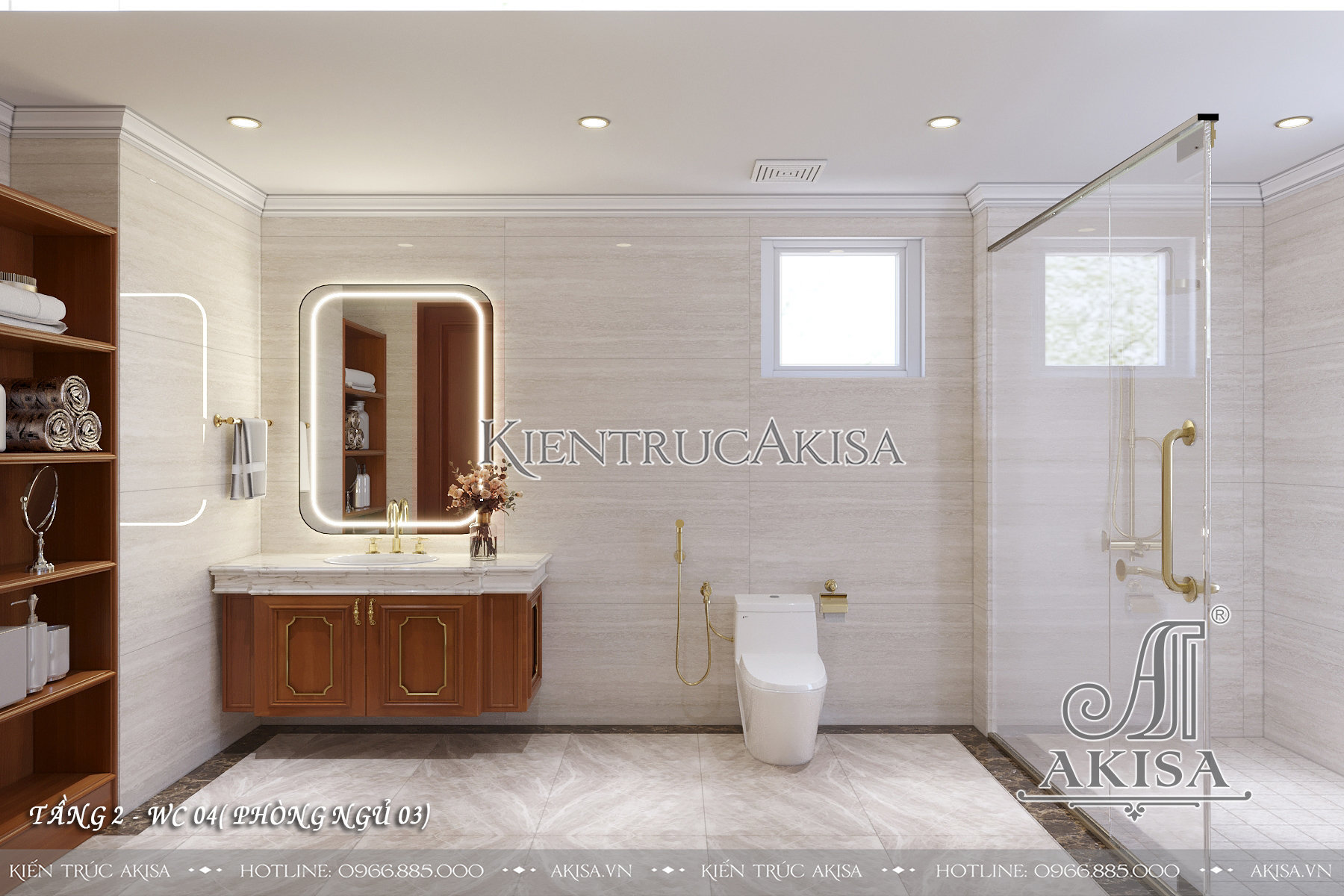 Thiết kế nội thất biệt thự tân cổ điển gỗ gõ đỏ - Phòng WC