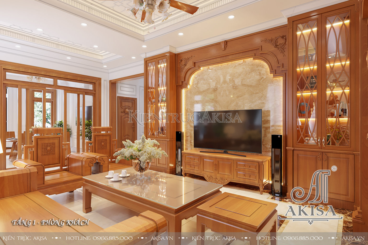 Mẫu nội thất gỗ tự nhiên cho biệt thự 2 tầng - phòng khách