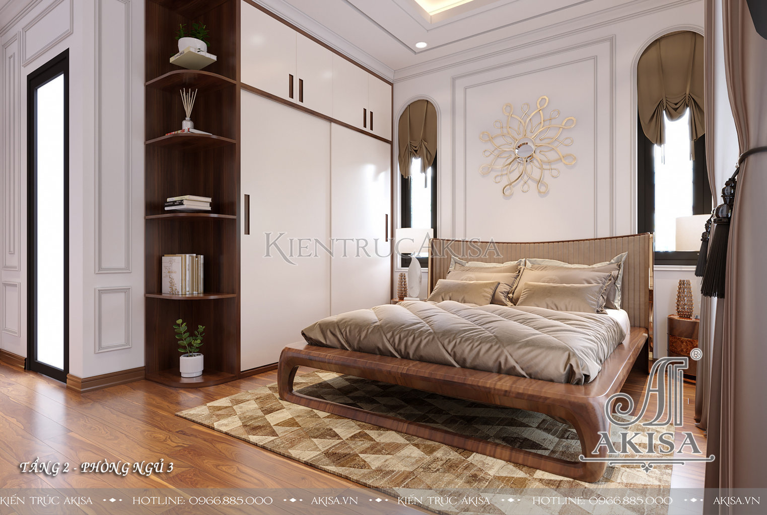Mẫu nội thất gỗ tự nhiên cho biệt thự 2 tầng - phòng ngủ