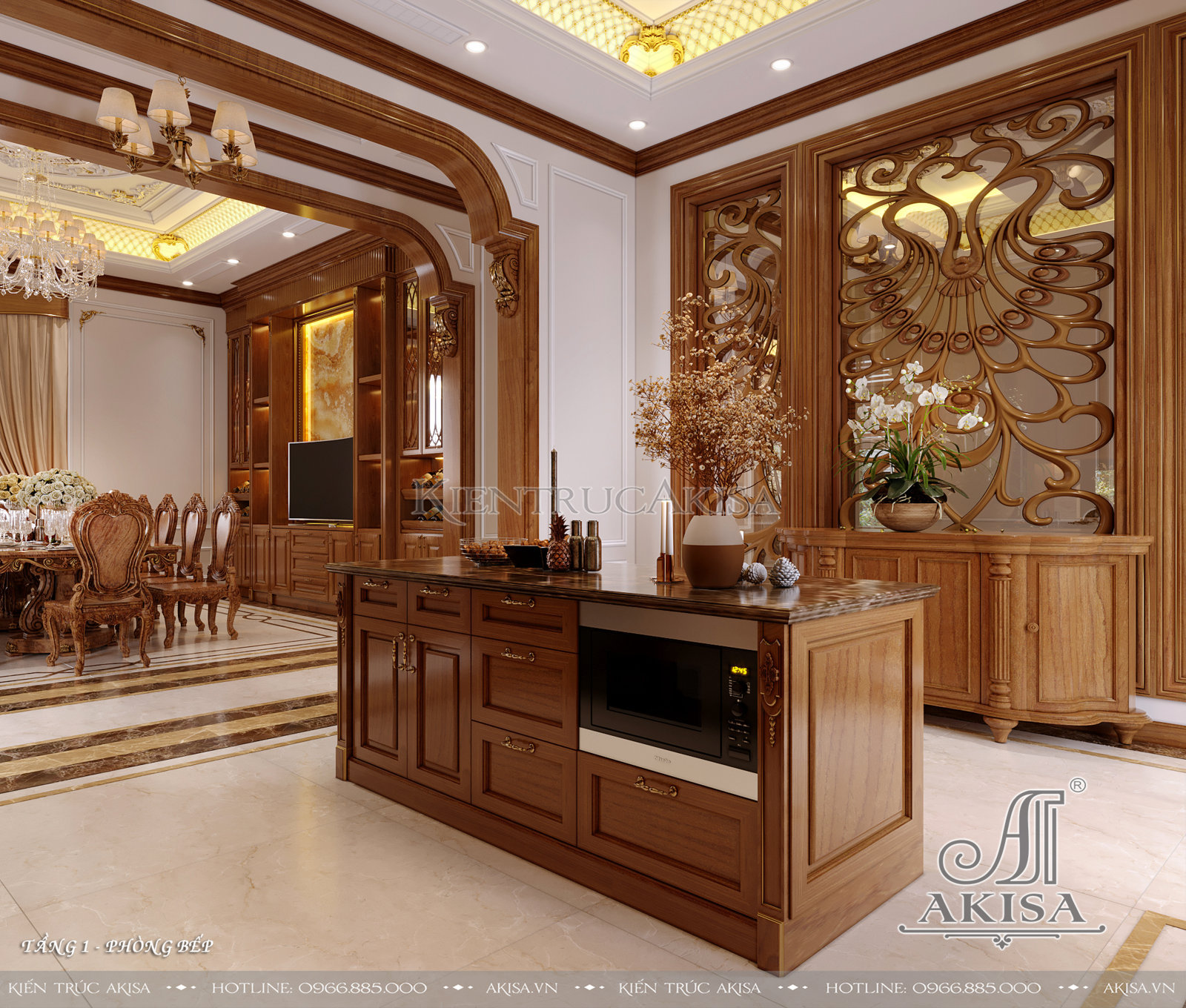 Thiết kế nội thất tân cổ điển gỗ Hương đẹp sang trọng - Bếp Ăn