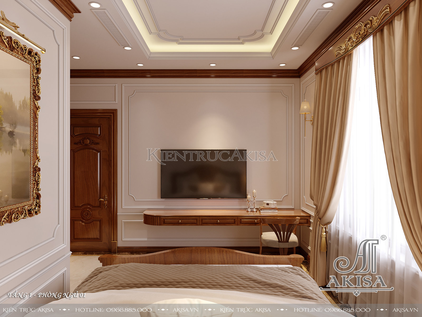 Thiết kế nội thất tân cổ điển gỗ Hương đẹp sang trọng - Phòng ngủ