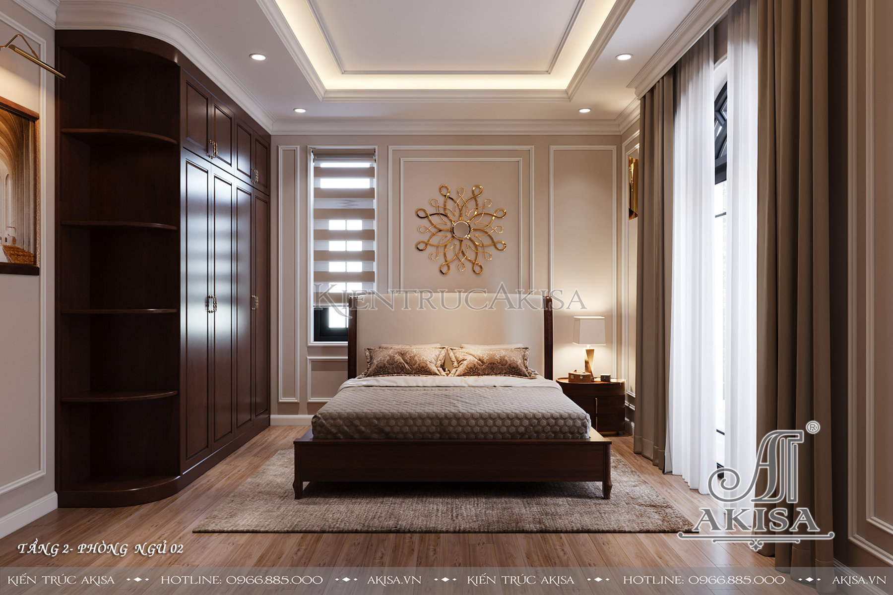 Không gian nội thất gỗ Hương mẫu biệt thự 2 tầng - Phòng ngủ 