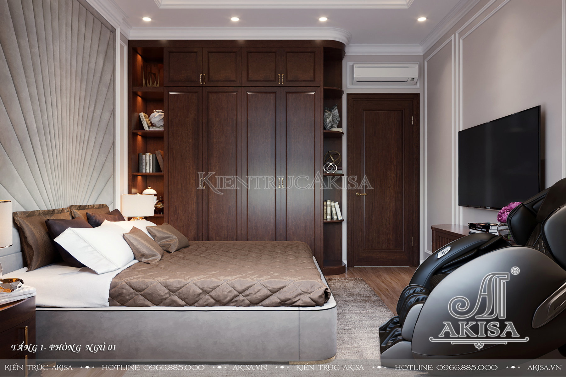 Không gian nội thất gỗ Hương mẫu biệt thự 2 tầng - Phòng ngủ 
