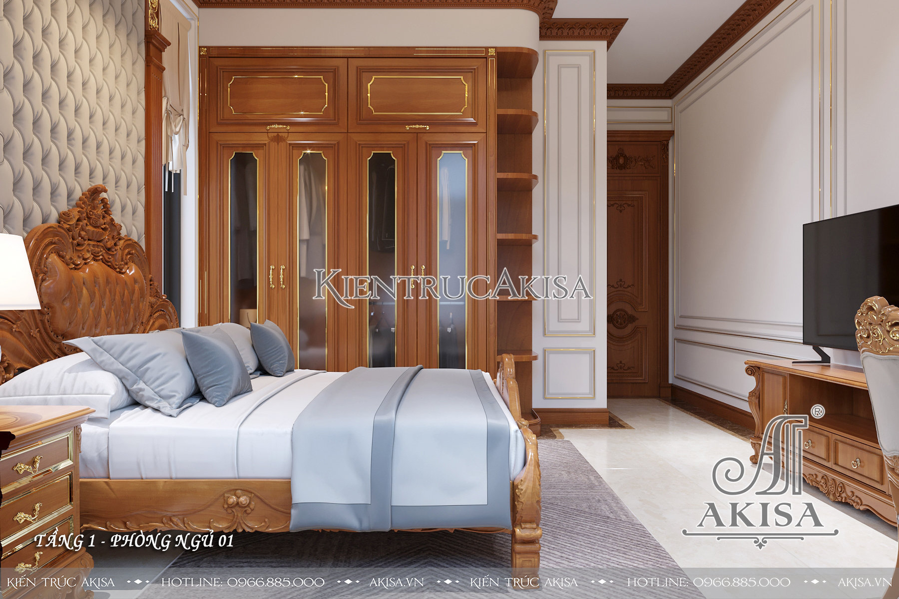 Nội thất tân cổ điển gỗ gõ đỏ biệt thự 2 tầng - Phòng ngủ 