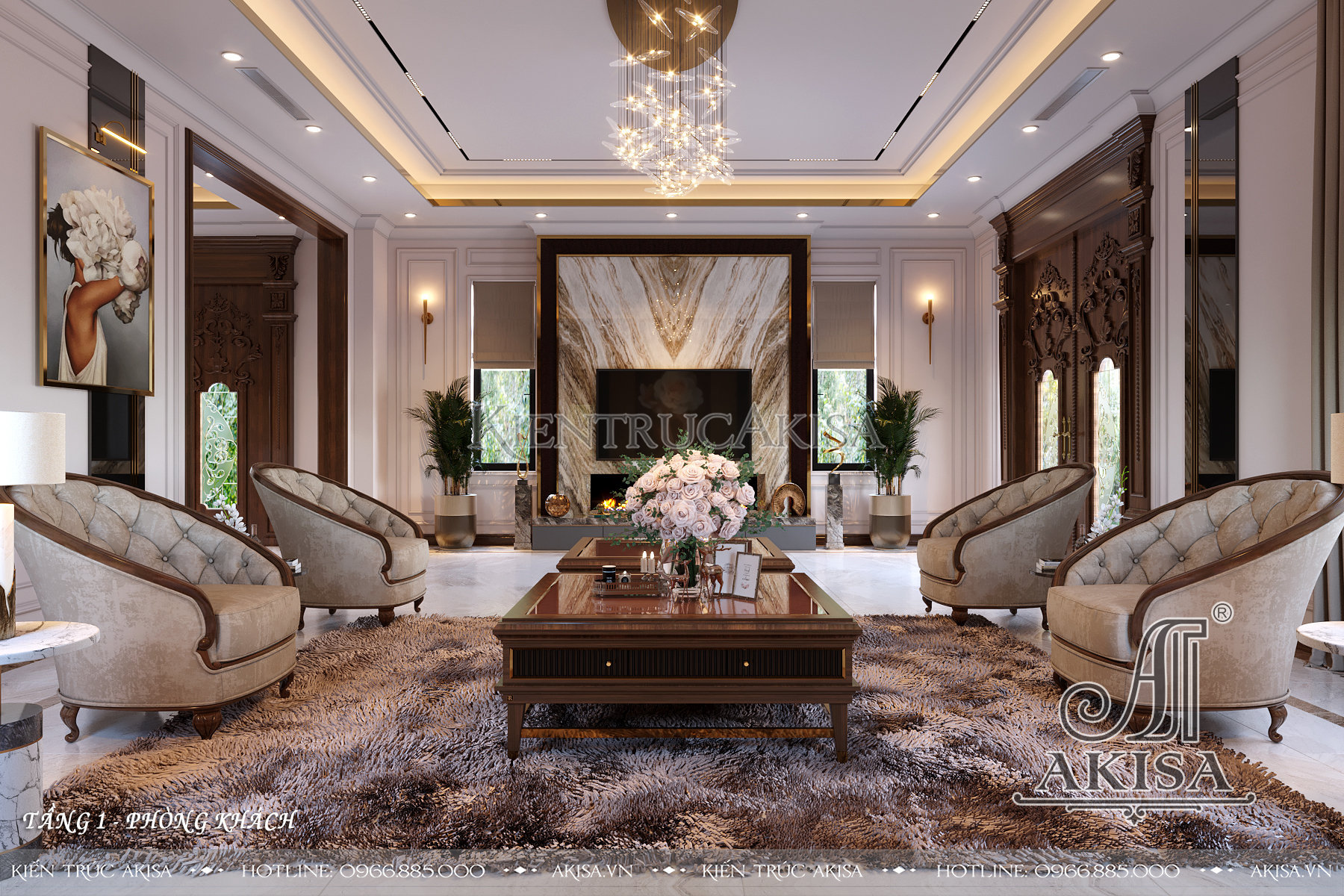 Mẫu thiết kế nội thất biệt thự phong cách luxury - Phòng khách