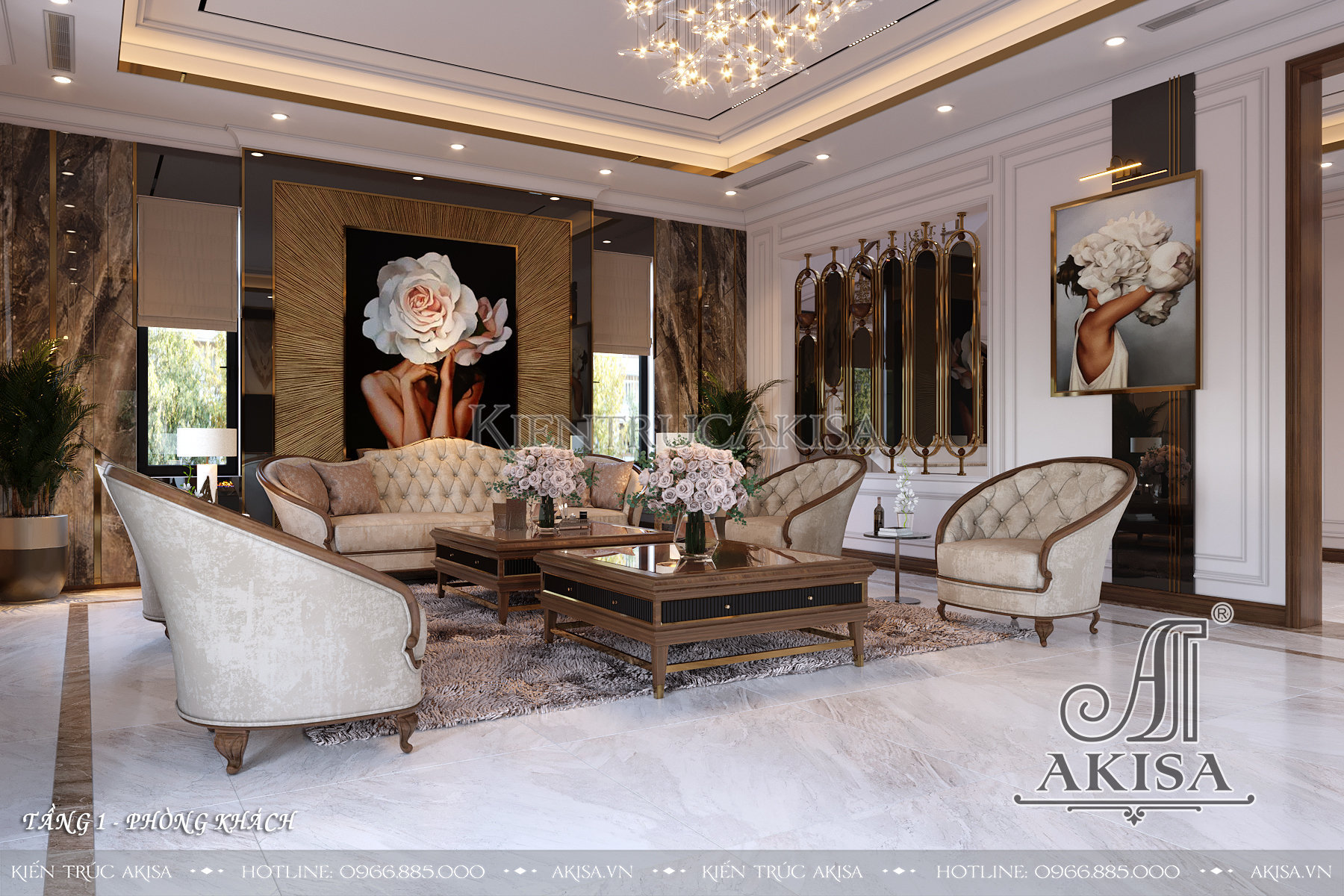 Mẫu thiết kế nội thất biệt thự phong cách luxury - Phòng khách