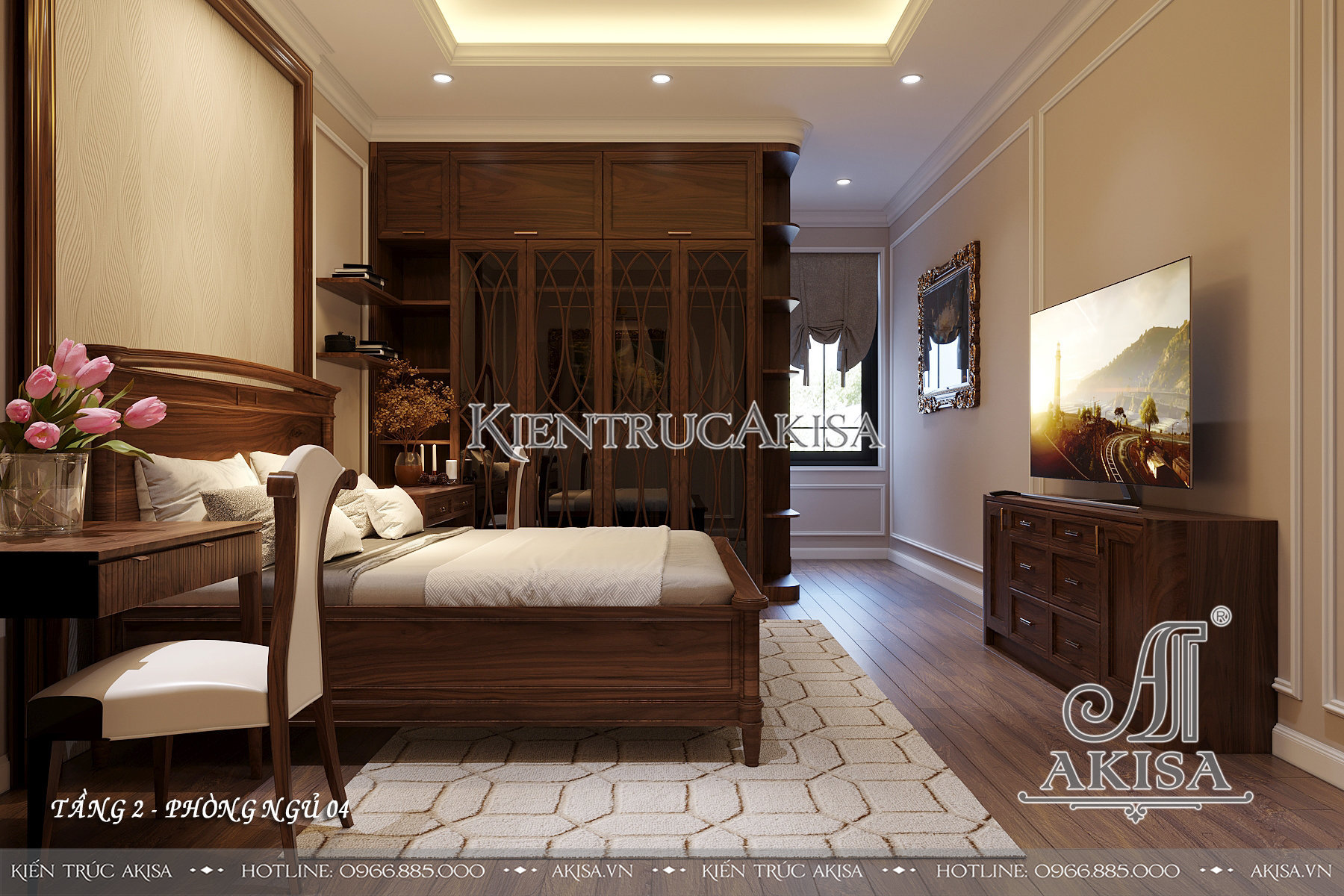 Mẫu nội thất biệt thự 2 tầng tân cổ điển gỗ gõ đỏ - Phòng ngủ