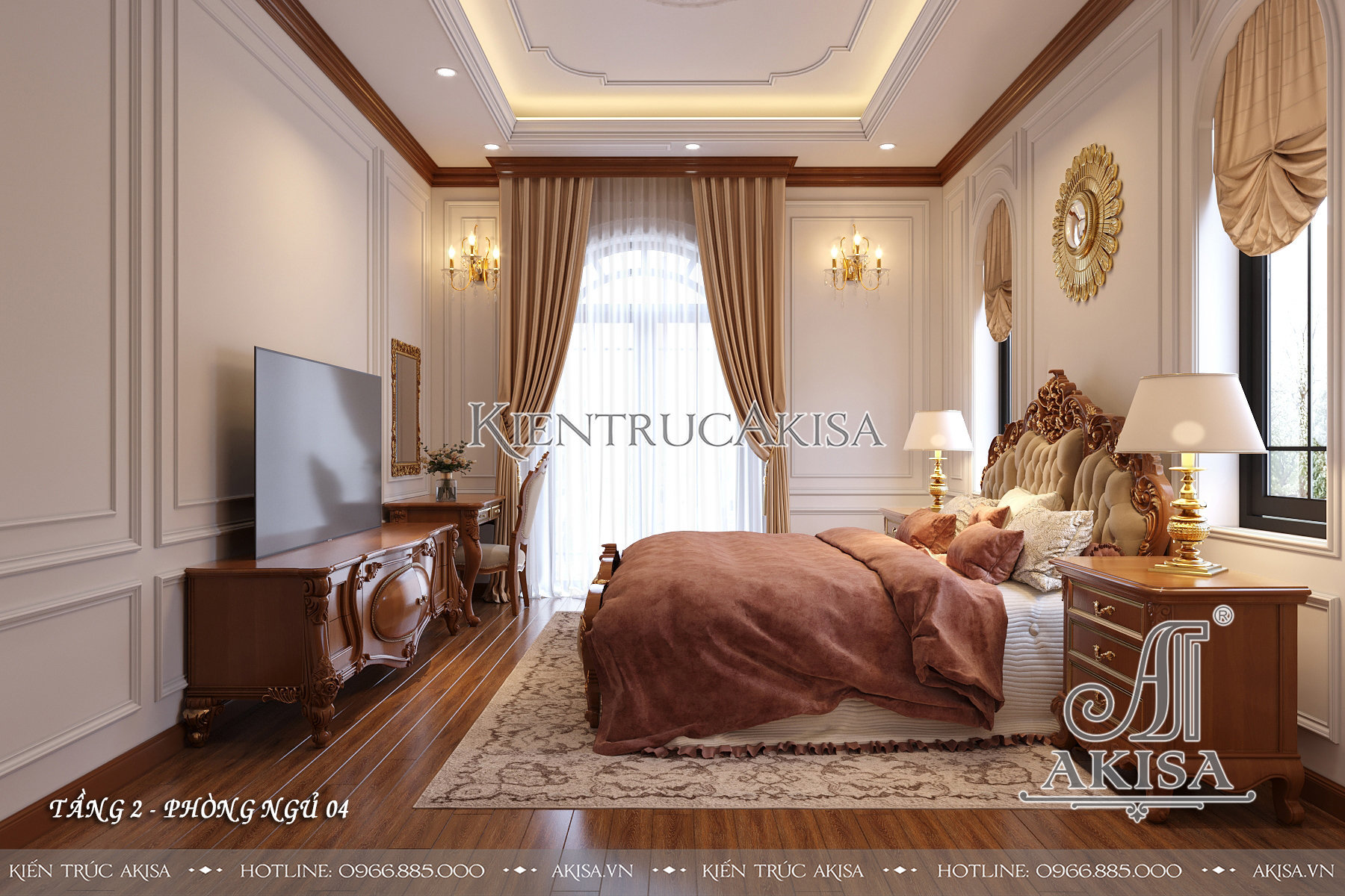 Thiết kế nội thất gỗ gõ đỏ biệt thự 2 tầng - Phòng ngủ 