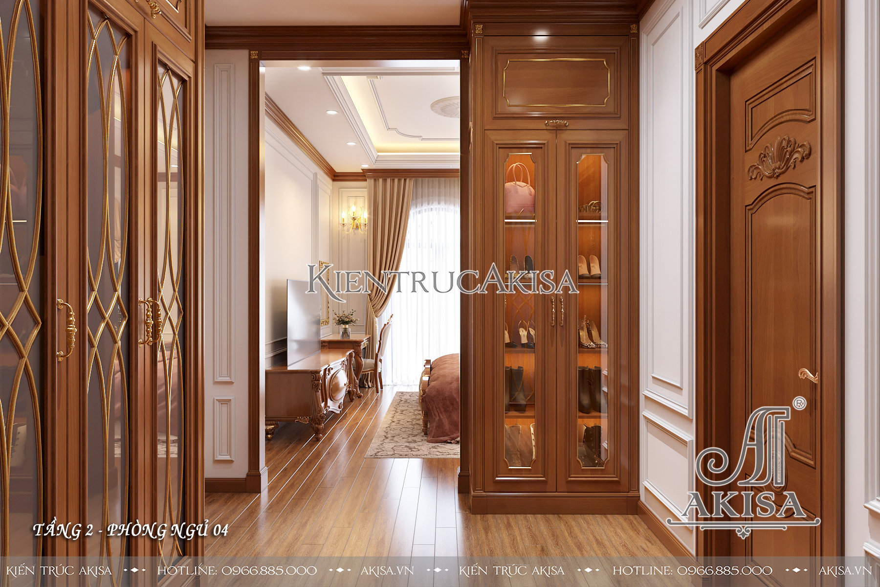 Thiết kế nội thất gỗ gõ đỏ biệt thự 2 tầng - Phòng ngủ 