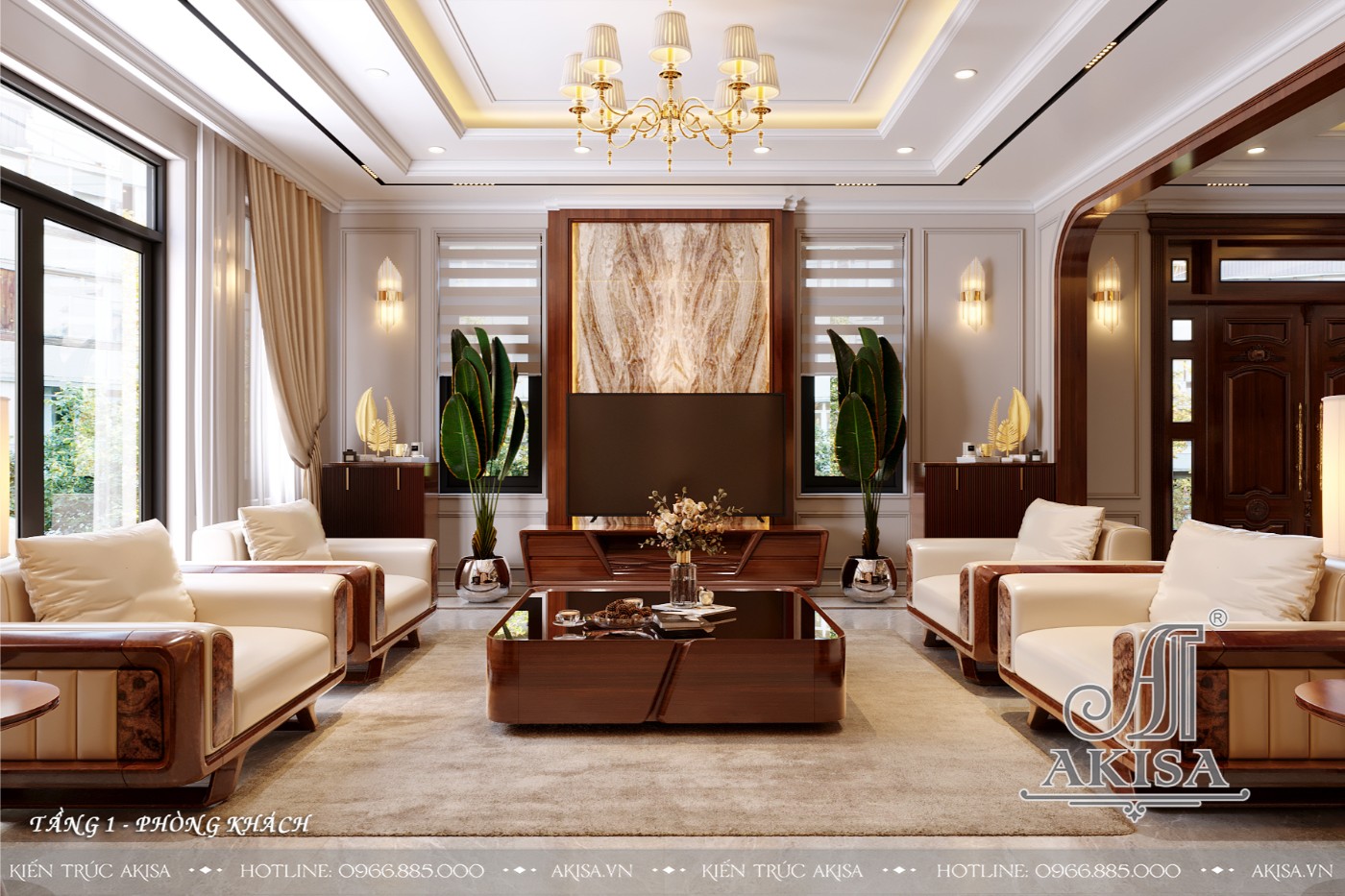 Mẫu nội thất gỗ gõ đỏ phong cách tân cổ luxury - Phòng khách
