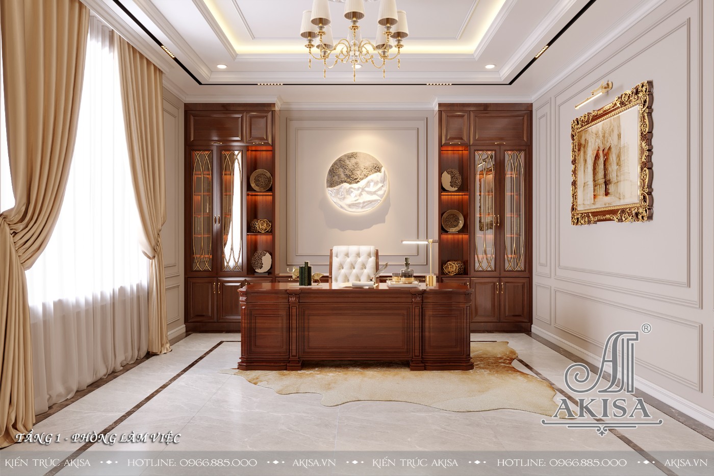 Mẫu nội thất gỗ gõ đỏ phong cách tân cổ luxury - Phòng làm việc