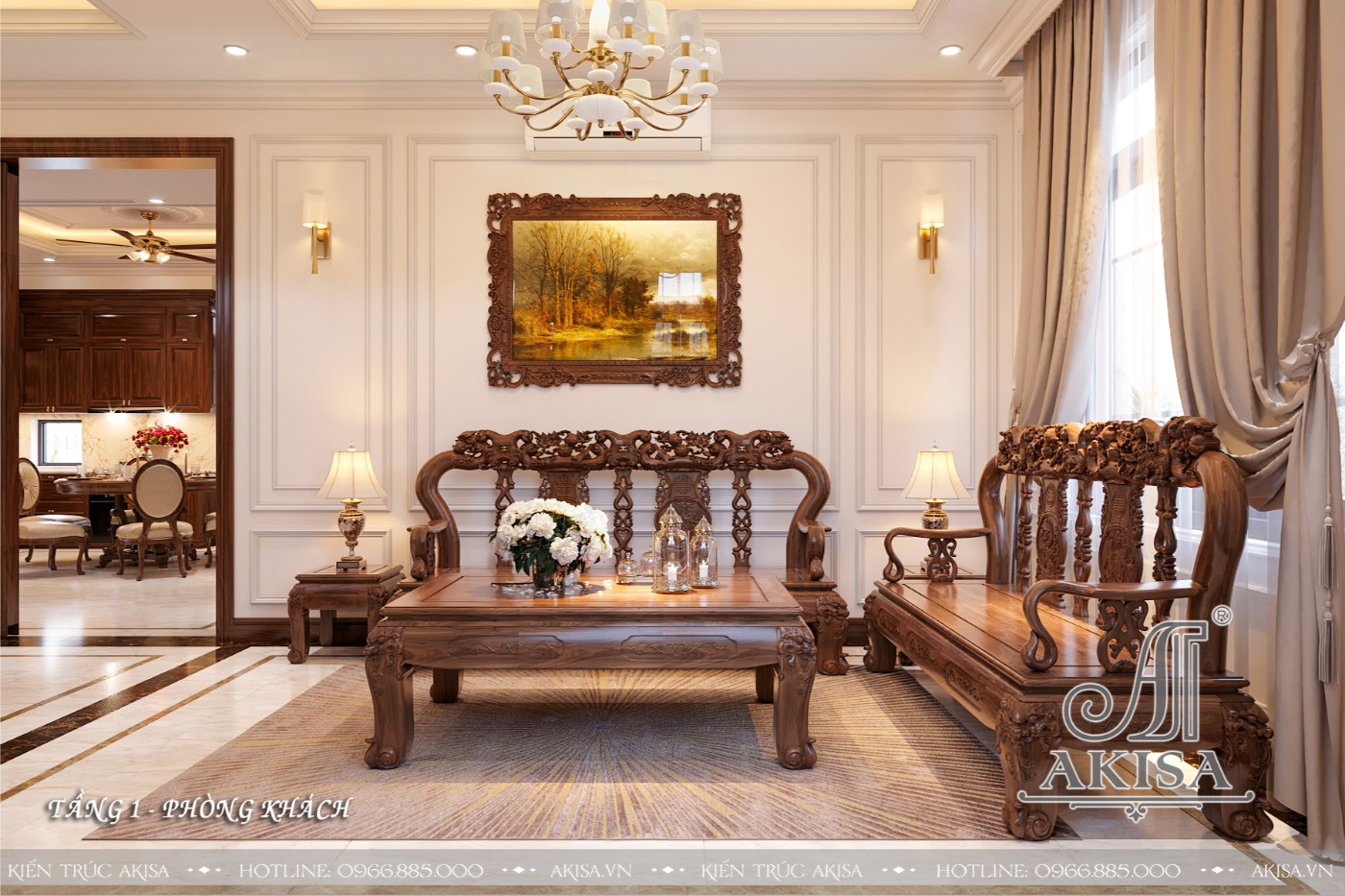 Mẫu nội thất gỗ tự nhiên biệt thự 2 tầng - Phòng khách