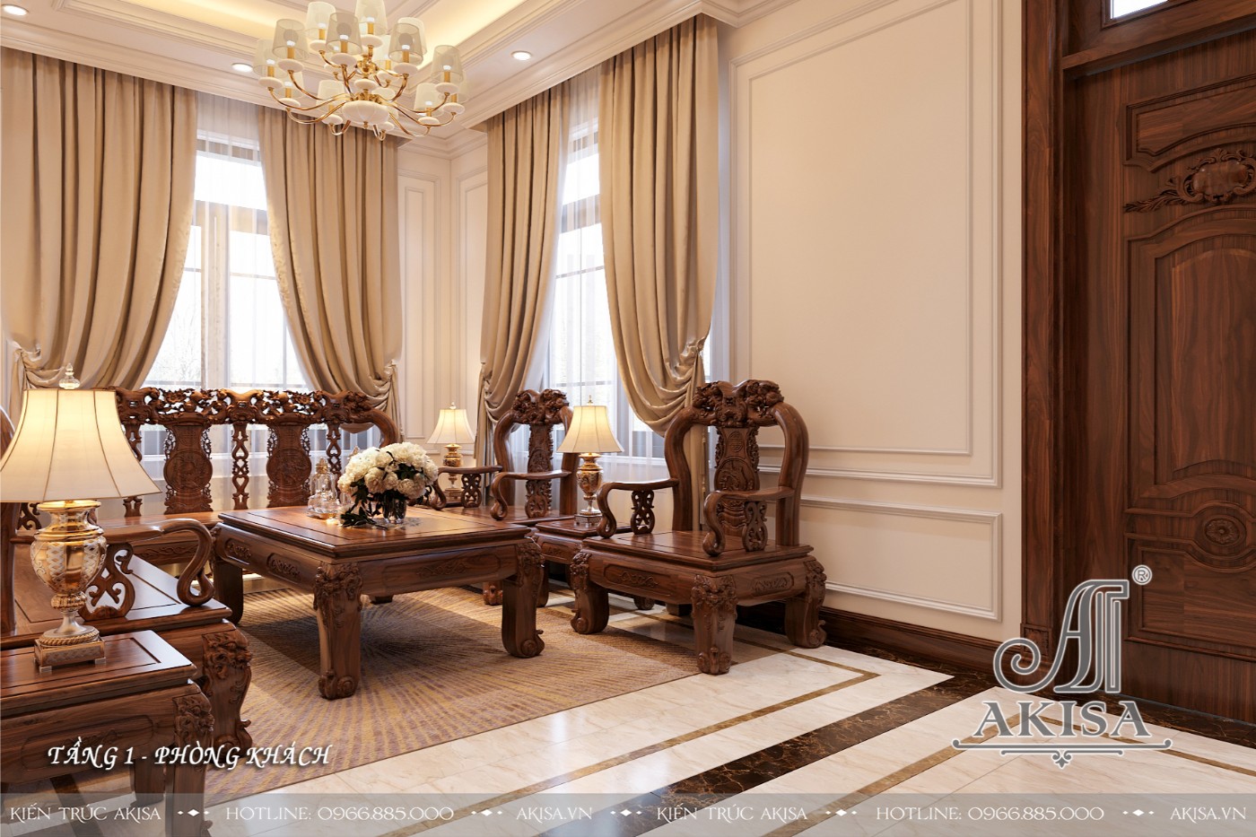 Mẫu nội thất gỗ tự nhiên biệt thự 2 tầng - Phòng khách