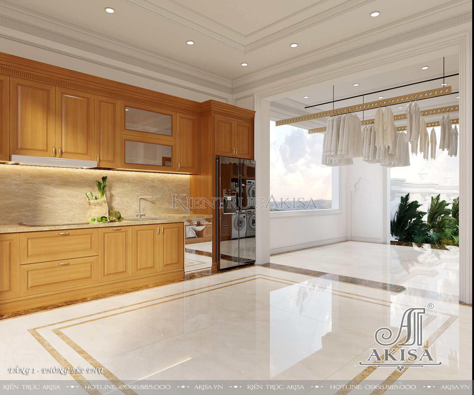 Thiết kế nội thất biệt thự 2 tầng phong cách tân cổ điển - Bếp phụ