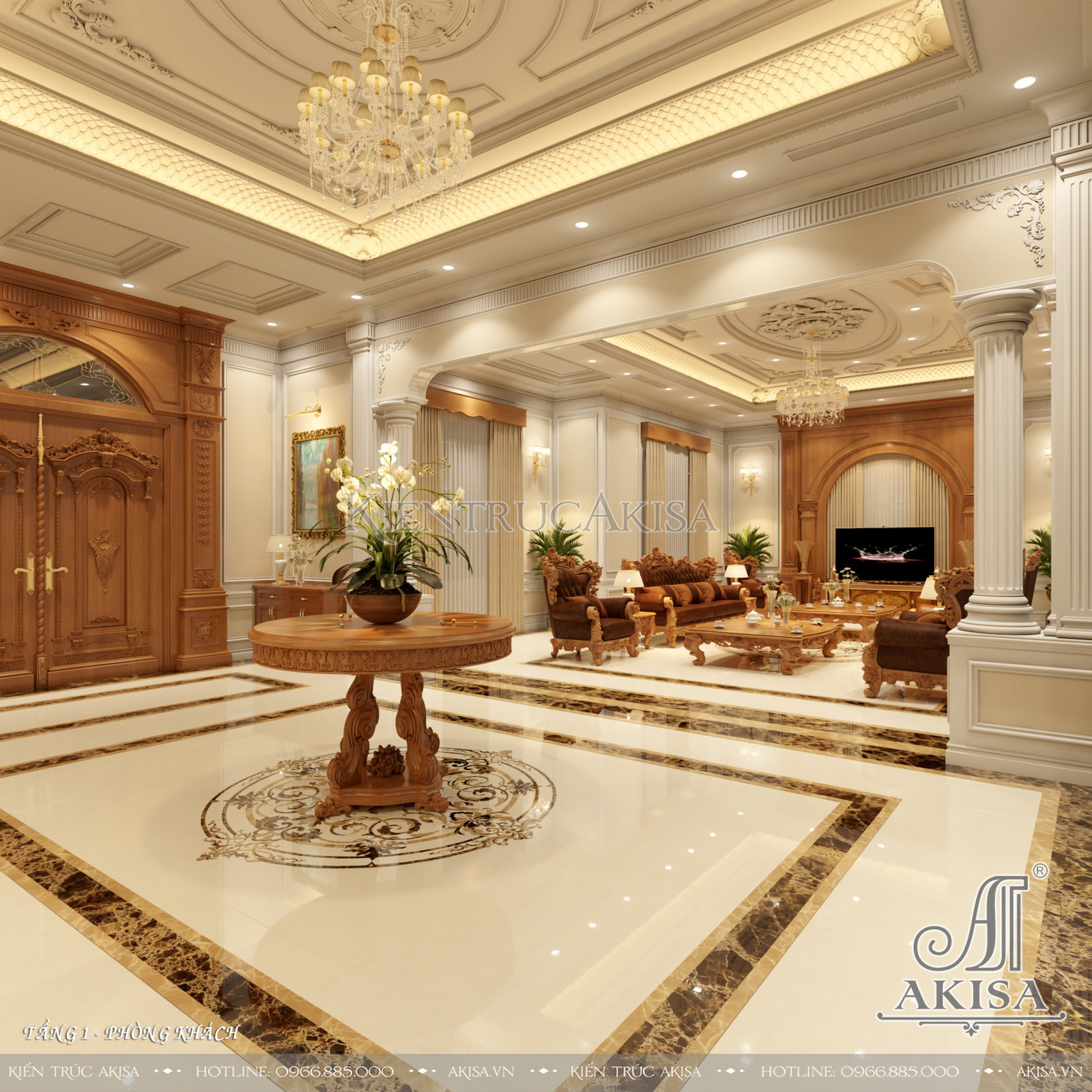 Thiết kế nội thất biệt thự 2 tầng phong cách tân cổ điển - Phòng khách