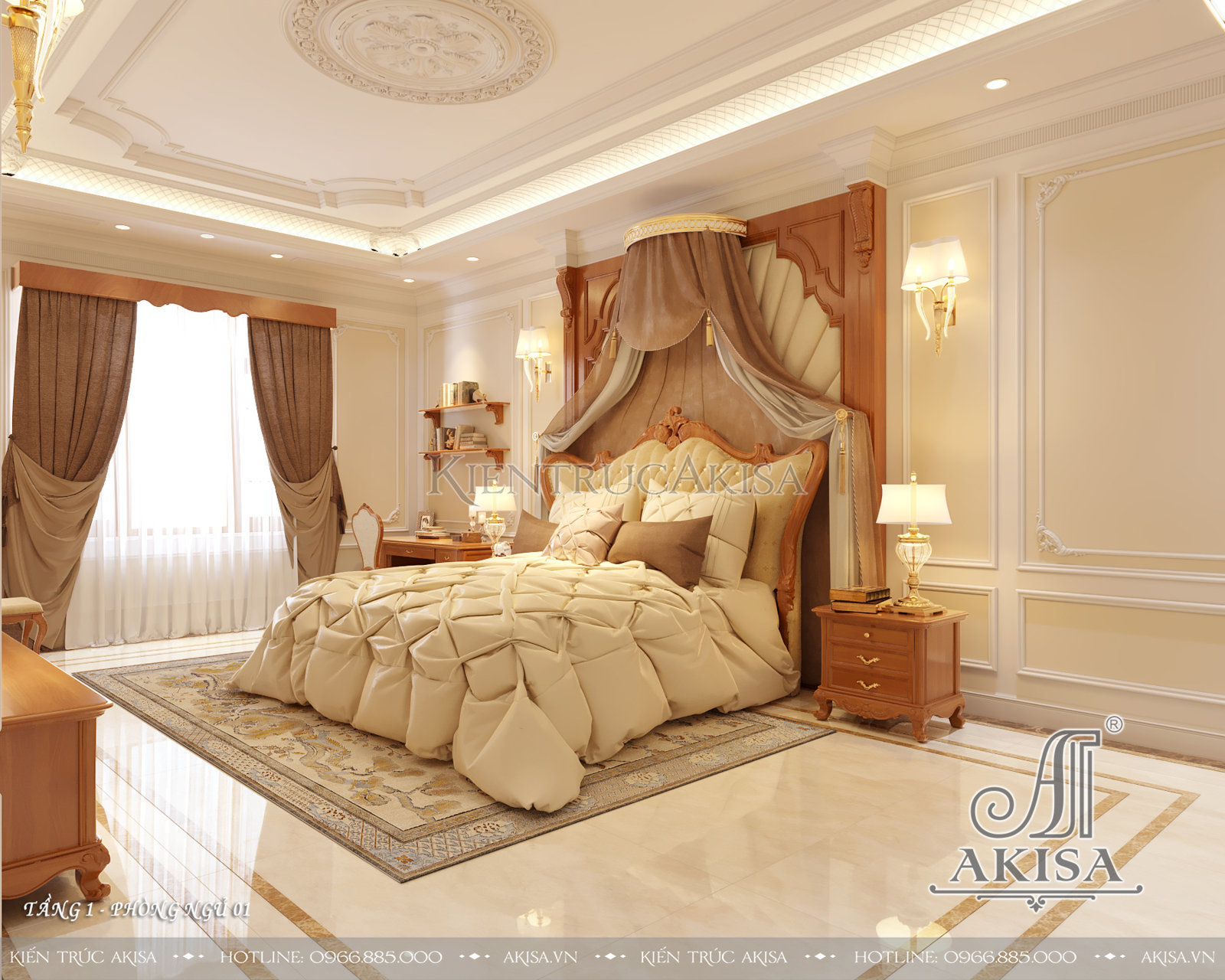 Thiết kế nội thất biệt thự 2 tầng phong cách tân cổ điển - Phòng ngủ 