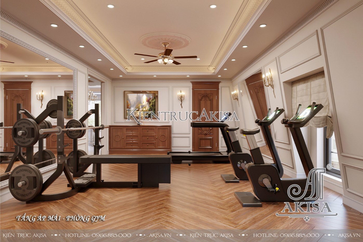 Nội thất gỗ gõ đỏ phong cách tân cổ điển luxury - Phòng GYM