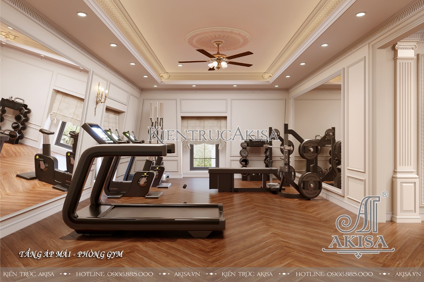 Nội thất gỗ gõ đỏ phong cách tân cổ điển luxury - Phòng GYM