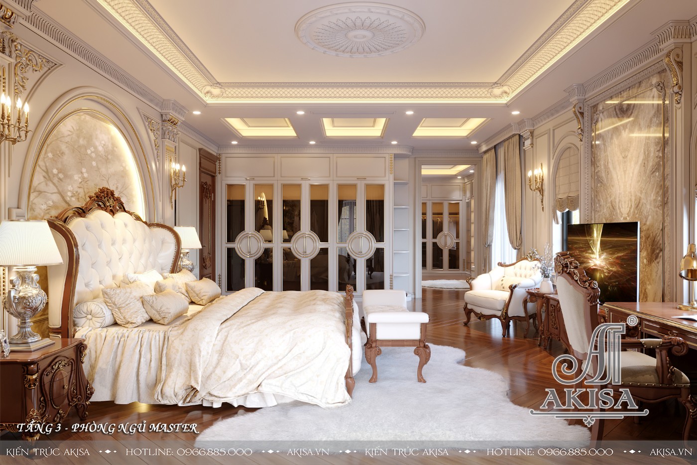 Nội thất gỗ gõ đỏ phong cách tân cổ điển luxury - Phòng ngủ Master