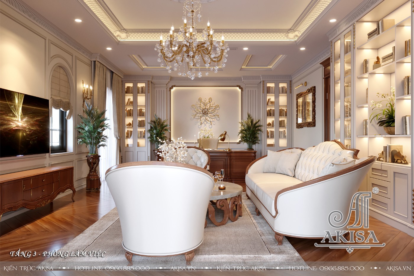 Nội thất gỗ gõ đỏ phong cách tân cổ điển luxury - Phòng làm việc