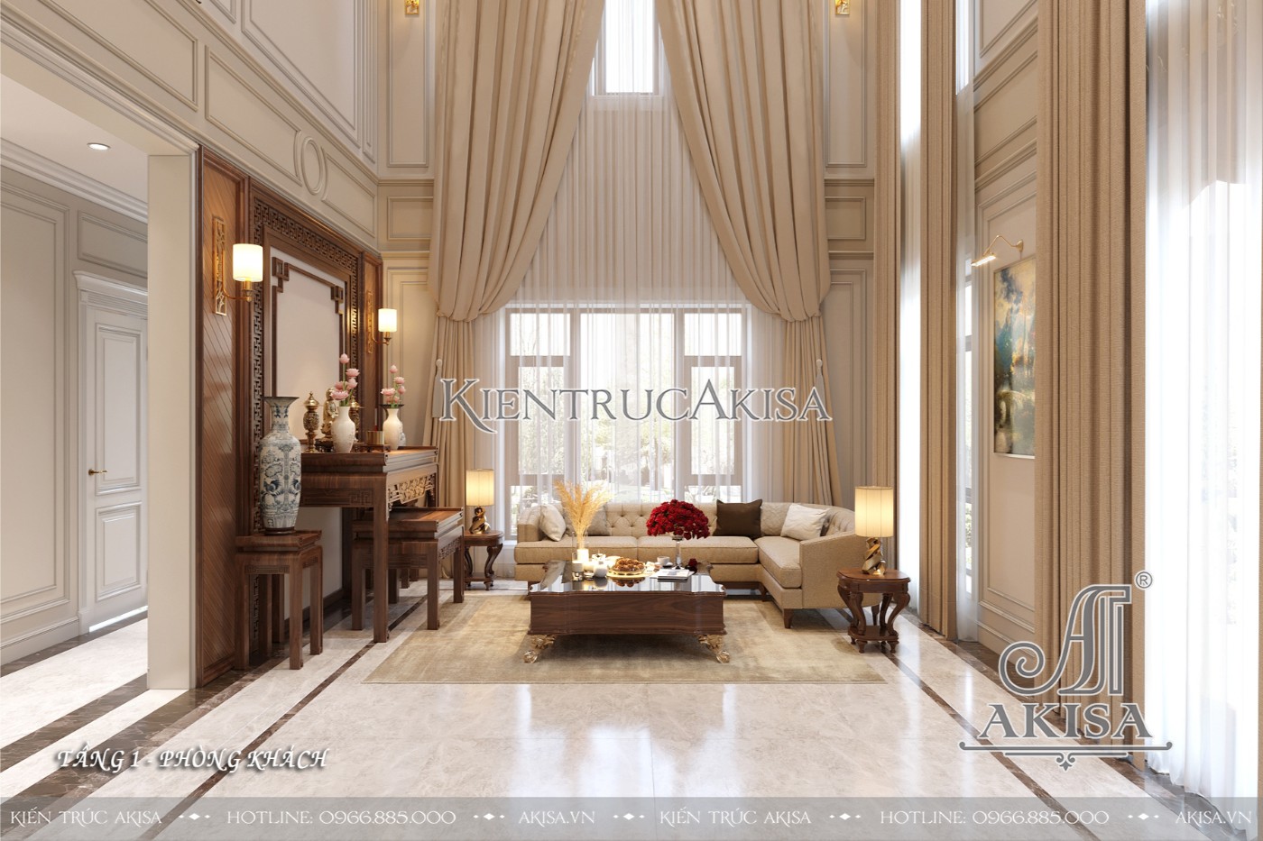 Mẫu nội thất tân cổ điển luxury biệt thự 3 tầng - Phòng khách