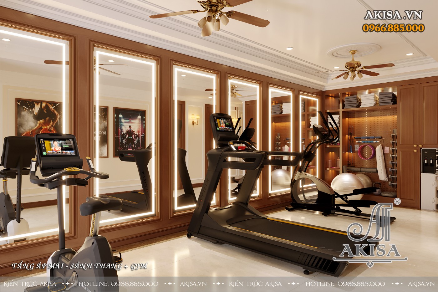 Nội thất gỗ gõ đỏ phong cách tân cổ điển - Phòng gym