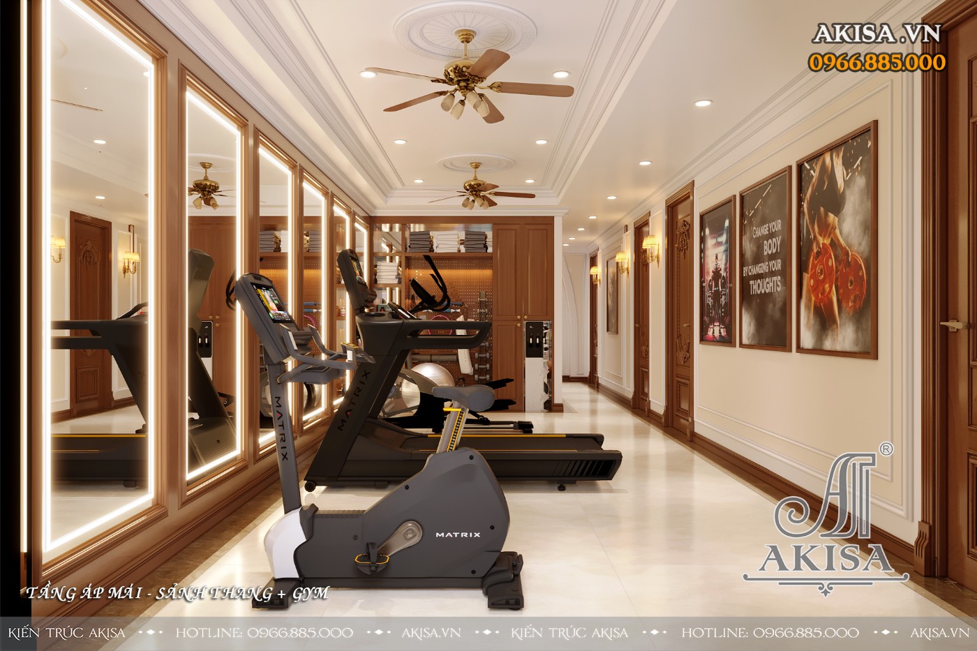 Nội thất gỗ gõ đỏ phong cách tân cổ điển - Phòng gym