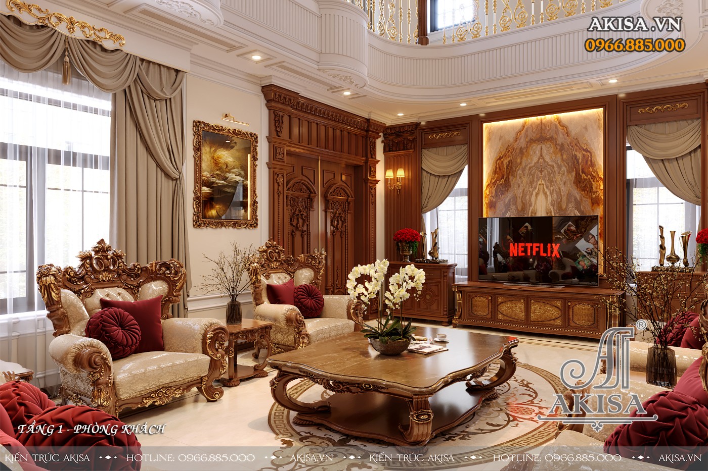 Nội thất gỗ gõ đỏ phong cách tân cổ điển - Phòng khách