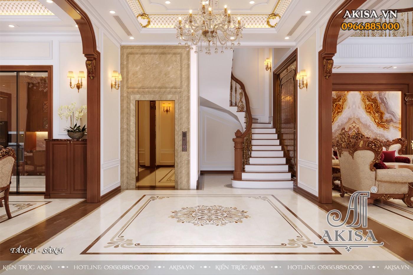 Nội thất gỗ gõ đỏ phong cách tân cổ điển - Sảnh tầng 1